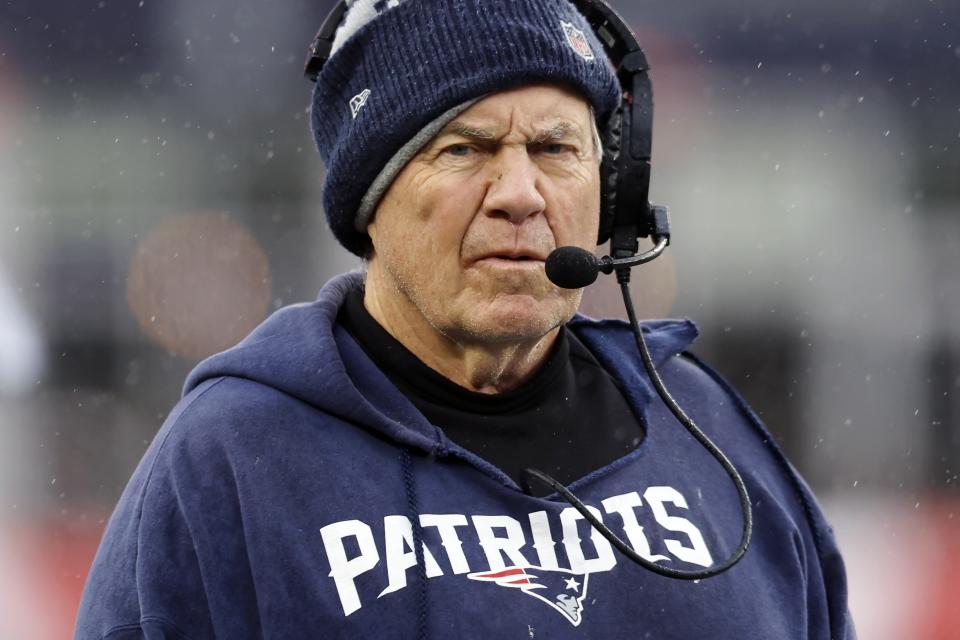 Chin up, Bill Belichick and Patriots fans: Right now you're playing your way into either Caleb Williams or Drake Maye. (AP Photo/Michael Dwyer)