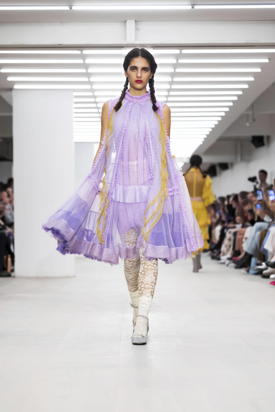 A model wears a creation by Bora Aksu at the Spring/Summer 2020 fashion week runway show in London, Friday, Sept. 13, 2019. (Photo by Grant Pollard/Invision/AP)