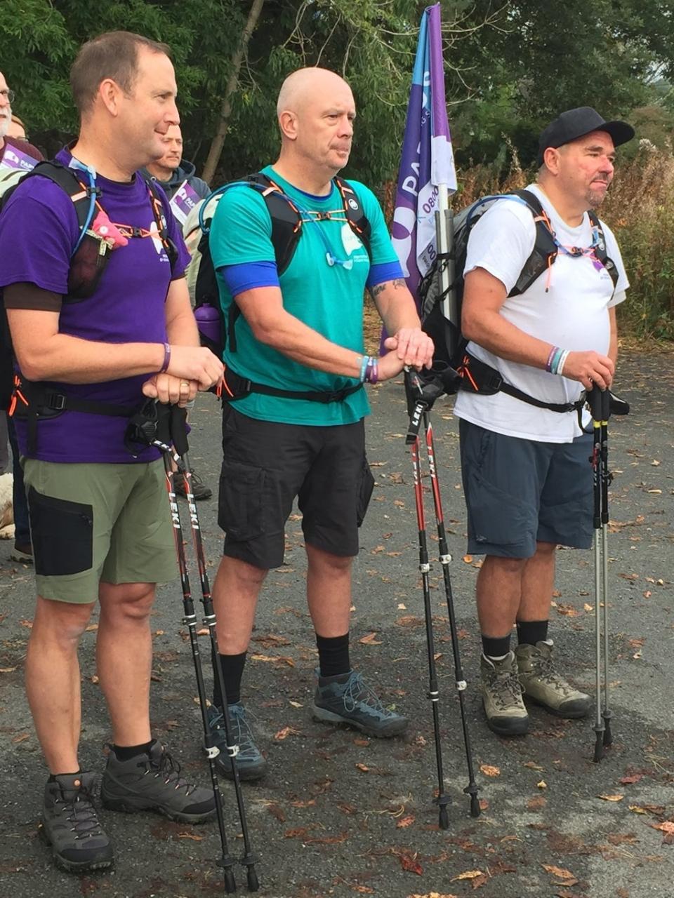 The three men are taking on a 300-mile trek to help a suicide prevention charity ((Papyrus/PA))