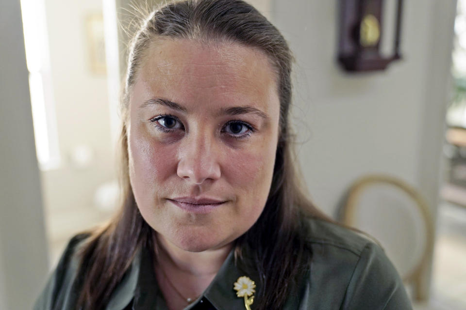 Jessica Bernardo poses for a photo at her home in Little Elm, Texas, Thursday, May 18, 2023. (AP Photo/LM Otero)