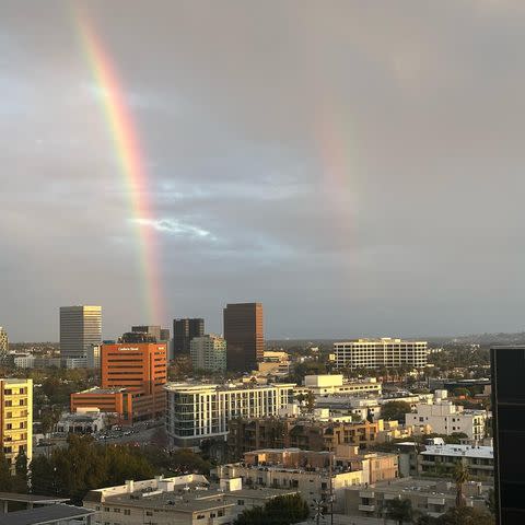 <p>Kate Beckinsale/Instagram</p> Kate Beckinsale shared a photo of a rainbow in an Instagram snap posed on April 4, 2024