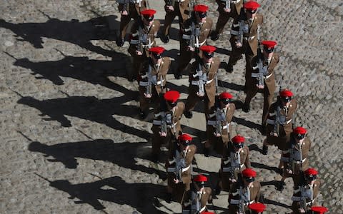 Soldiers based at Catterick Garrison marching through Richmond in North Yorkshire on their first Freedom Parade - Credit: Owen Humphreys/PA