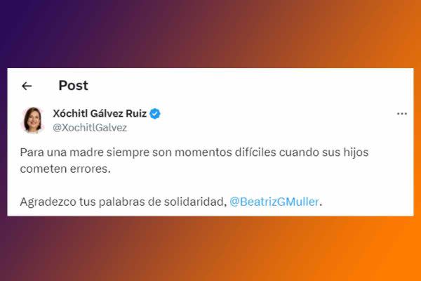 Xóchitl Gálvez agradece solidaridad de Beatriz