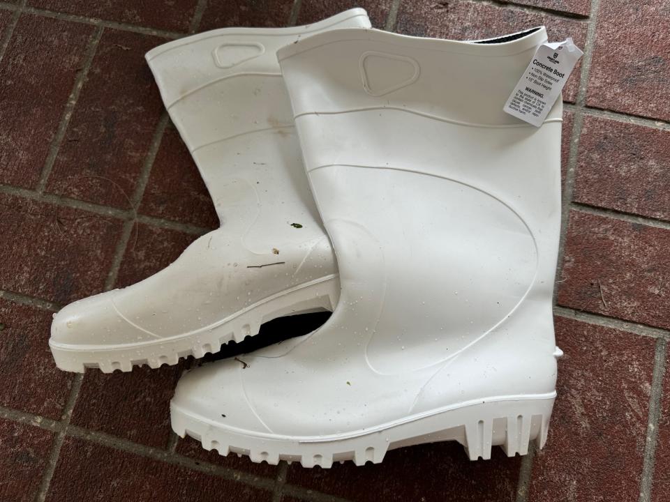 Hurricane hack: No rainboots? Boots for concrete aka "concrete boots" (not literally) resemble rainboots. Like rainboots, they are waterproof and have treads to prevent someone from slipping.