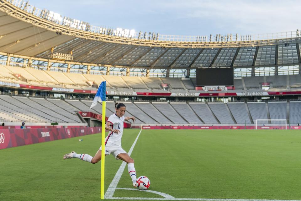 <p>"It's been a while now that we've been competing without fans and we miss everybody so much," the USWNT forward said after the team's loss to Sweden. "We could hear each other, we could hear our own breath a little bit, but we do feel the support from everyone from our family and fans back home, and honestly the support powers us through."</p>