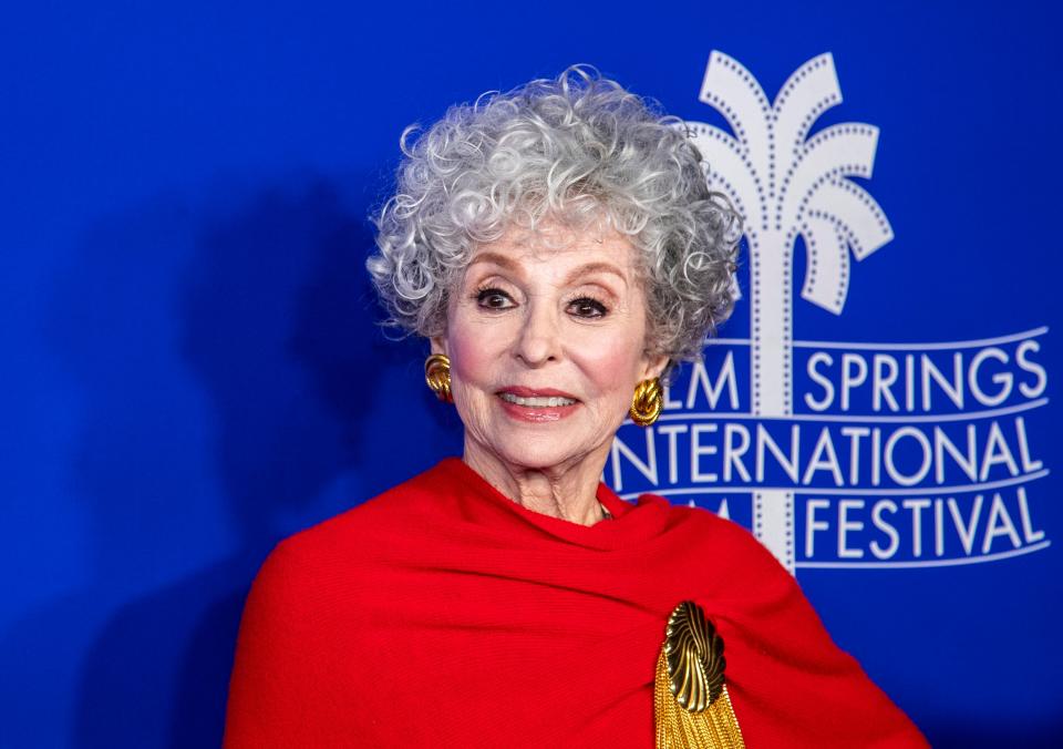 Actress Rita Moreno poses on the red carpet before the world premiere for "80 For Brady" during the Palm Springs International Film Festival in Palm Springs, Calif., Friday, Jan. 6, 2023.