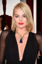 Australian star Margot Robbie gets full points for her smoking hot Oscars look. We love the long bob and the pop of orange lipstick (it's Hourglass Opaque Rouge Liquid Lipstick in Raven).