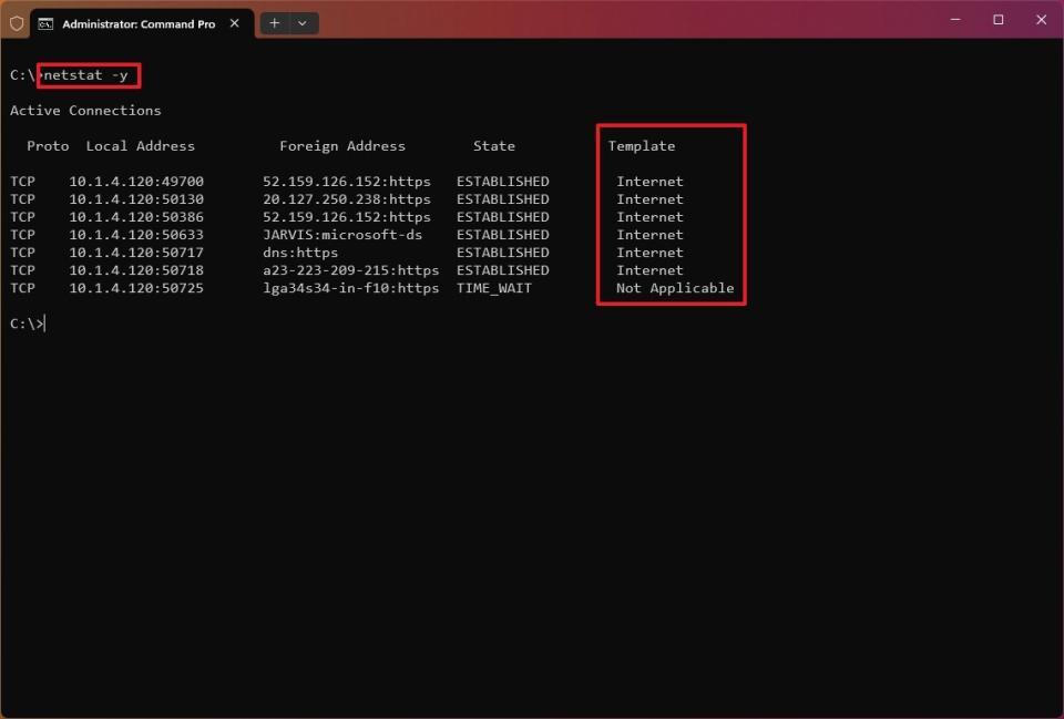 netstat -y command