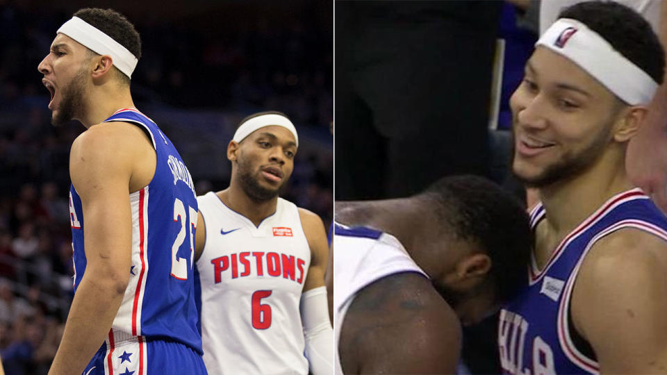 Simmons frustrated Drummond into giving him a playful headbutt. Pic: Getty/ESPN