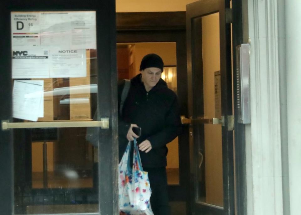 Michael Stuhlbarg was seen walking out of his apartment building after the attack. G.N.Miller/NYPost