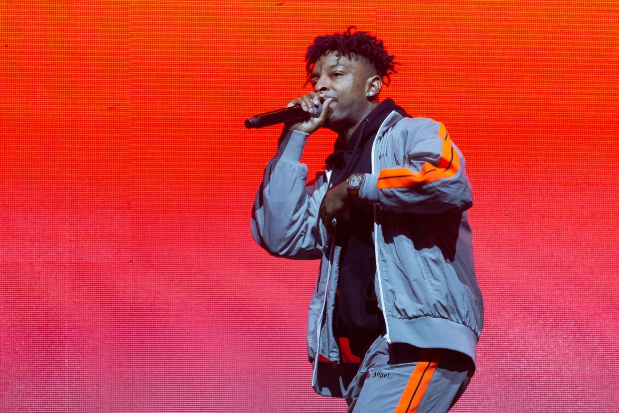 <p>Grammy-award winning 21 Savage, 28, was born in Plaistow, east London</p> (AFP via Getty Images)