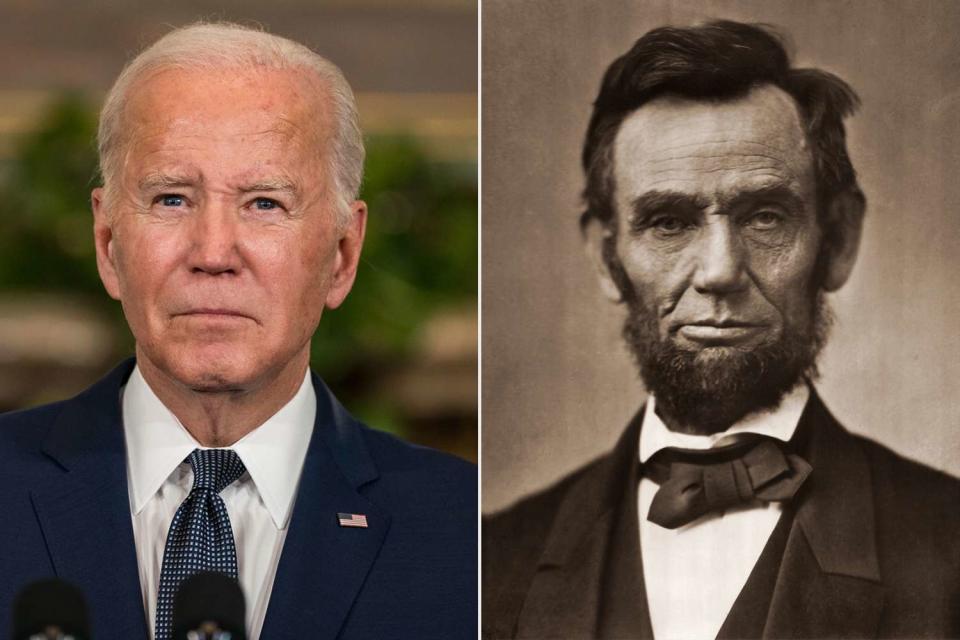 <p> Kent Nishimura/Getty ; Stock Montage/Getty</p> Joe Biden; Abraham Lincoln