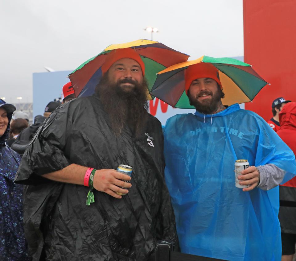 Race fans from Virginia, Andy Newsome and Zander Moehling, roughed it Saturday at the Speedway.