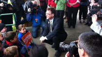 B.C. NDP Leader Adrian Dix chats with future voters in Comox on Thursday after pledging $372 million in new education & child care funding. 
