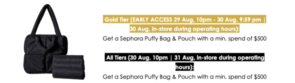 Get a Sephora Puffy bag & pouch with a minimum spend. PHOTO: Sephora