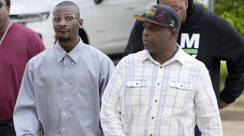 Michael Corey Jenkins, left, and Eddie Terrell Parker at the Thad Cochran United States Courthouse in Jackson, Miss. (Rogelio V. Solis / AP)