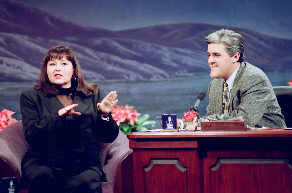 Actress Roseanne Barr during an interview with host Jay Leno on 