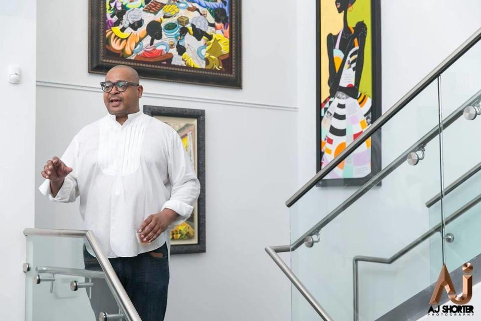 Art collector Chris Norwood at the Hampton Art Lovers gallery at the Historic Ward Rooming House in Overtown. Norwood curated “Silhouettes: Image and Word in the Harlem Renaissance,” a sprawling exhibition celebrating the 100 year anniversary of the start of the Harlem Renaissance at The Wolfsonian - FIU museum on South Beach.