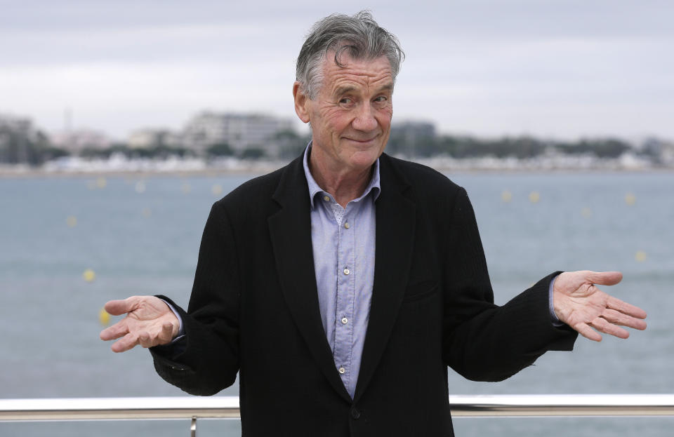 English comedian, actor, writer and television presenter Michael Palin poses during a photocall at the MIPCOM 2015 (International Film and Programme Market for Tv, Video,Cable and Satellite) in Cannes, southeastern France, Tuesday, Oct. 6, 2015. He presents the series ‘Clangers’. (AP Photo/Lionel Cironneau )