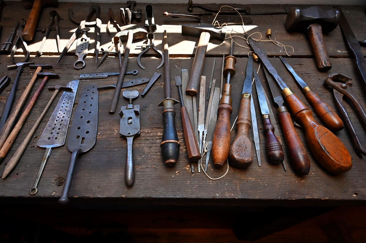 Clockmaking tools in the workshop at Willard House & Clock Museum in Grafton.