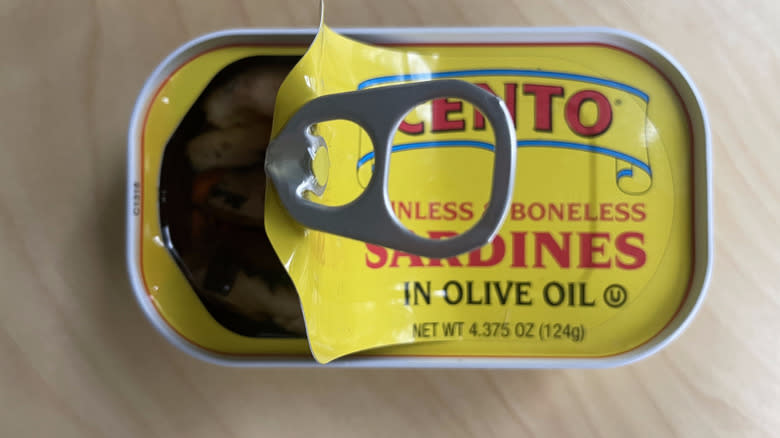 box above opened canned fish