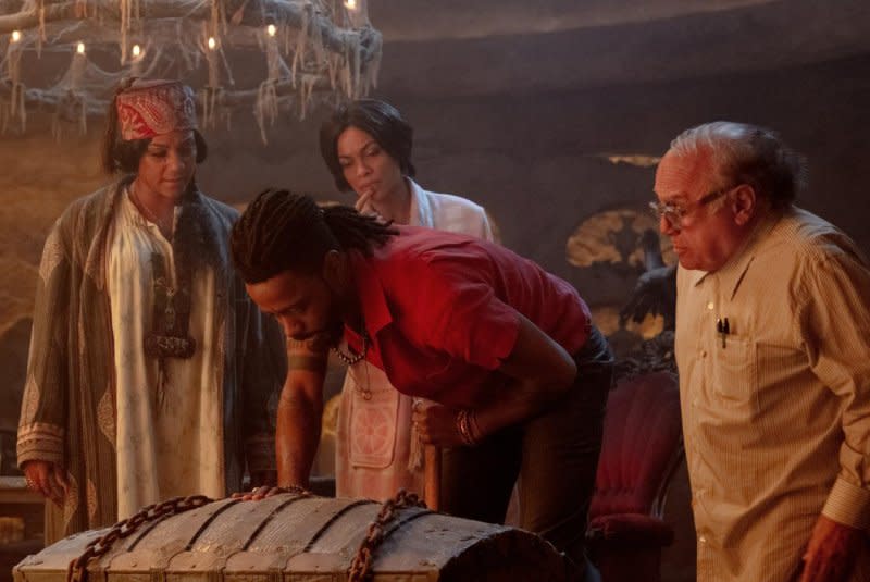 From left, Tiffany Haddish, LaKeith Stanfield, Rosario Dawson and Danny DeVito star in "Haunted Mansion." Photo courtesy of Disney