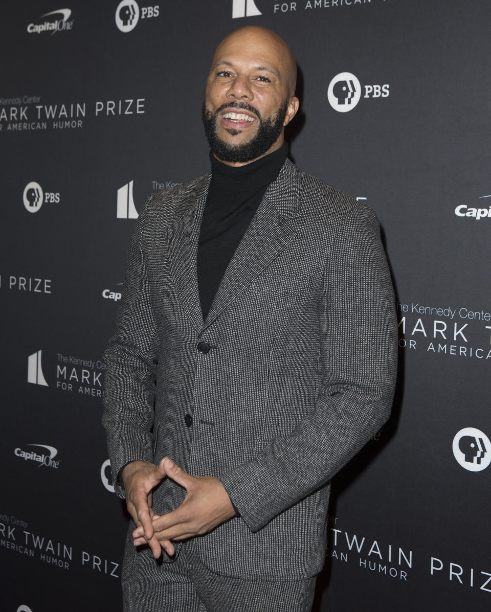 Common arrives at the Kennedy Center for the Performing Arts for the 22nd Annual Mark Twain Prize for American Humor presented to Dave Chappelle on Sunday, Oct. 27, 2019, in Washington. (Photo by Owen Sweeney/Invision/AP)