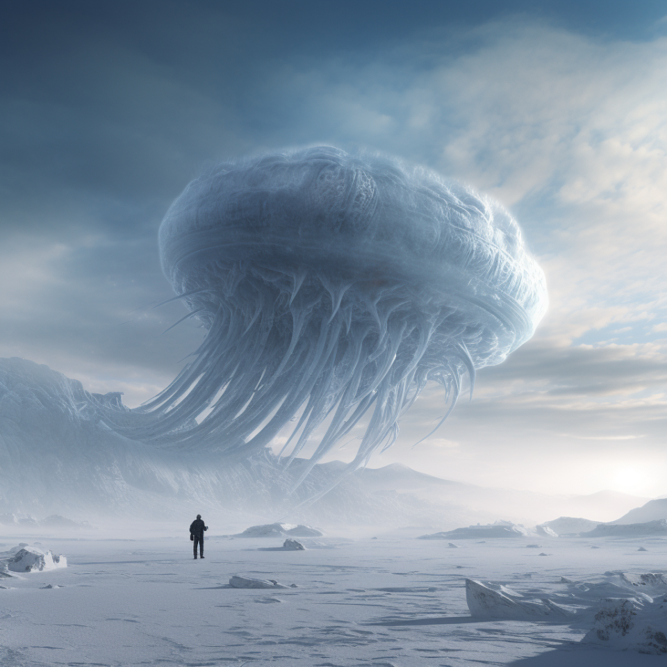 This alien resembles a gigantic ice-covered jellyfish that floats in the sky
