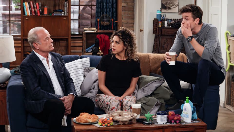 Kelsey Grammer as Frasier Crane is joined by new cast members Jess Salgueiro and Jack Cutmore-Scott in the upcoming "Frasier" reboot. - Chris Haston/Paramount+