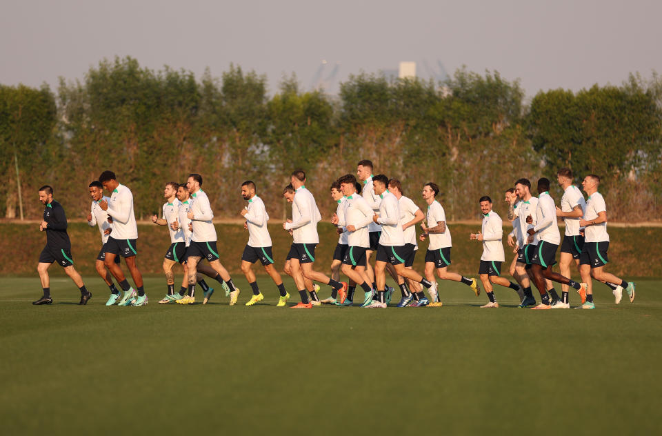 Socceroos players, pictured here at training.