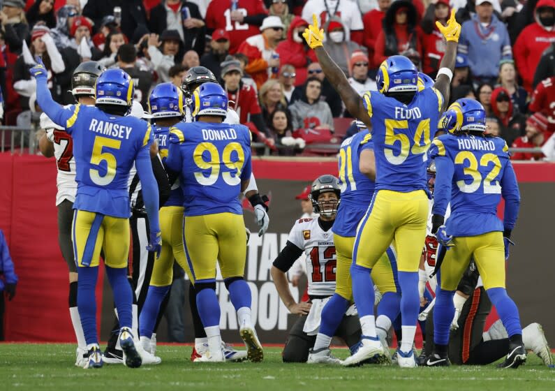 TAMPA BAY, FL- JANUARY 23, 2022: Los Angeles Rams celebrate after Los Angeles Rams outside linebacker.