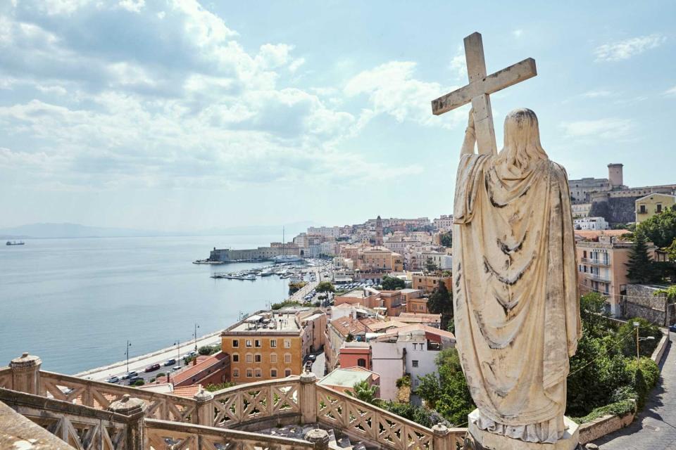 View of the waterside town of Gaeta, Italy, from the terrace of a church