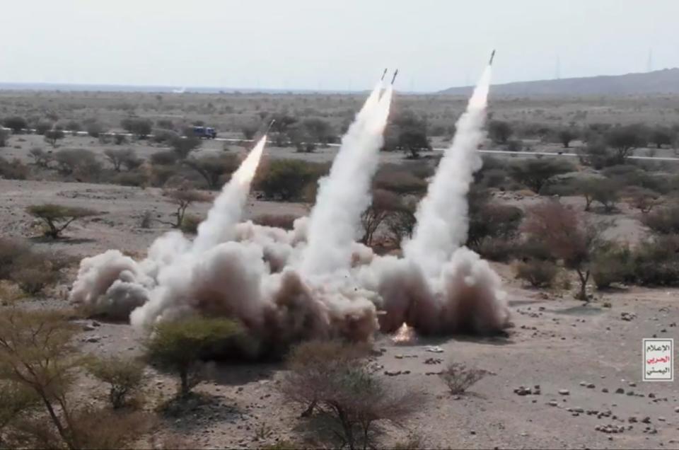 In this handout photo provided by the Houthi media center, fighters participate in a military exercise on March 17, 2024, in Sana'a, Yemen.