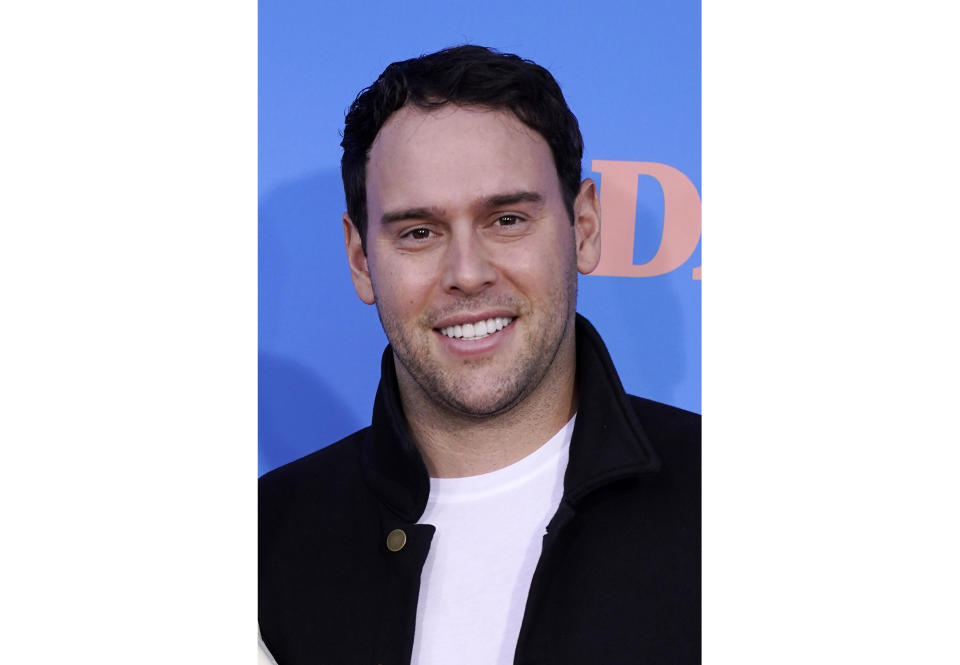 FILE - Music executive Scooter Braun appears at the premiere of the FXX series "Dave" in Los Angeles on June 10, 2021. Braun is one of the most recognizable names in the music business for his work as an executive, entrepreneur, and artist manager. Publicly, he's best known for two things: discovering Justin Bieber and purchasing the master recordings to Taylor Swift's first six album, inspiring her to re-record them in an ongoing series called “Taylor's Version.” (AP Photo/Chris Pizzello, File)