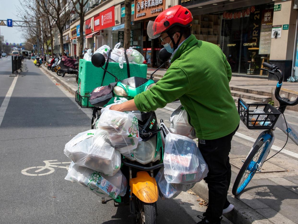 A delivery driver in Shanghai, China