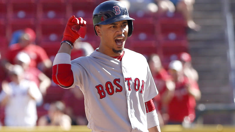 Mic'd-up Mookie Betts works on short game, gives up run in Spring