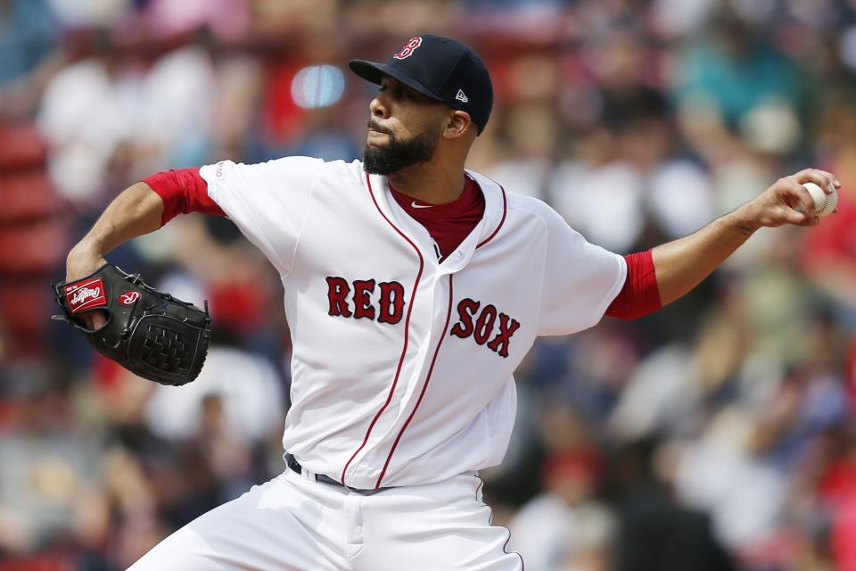 Boston Red Sox's David Price pitches during the first inning of a baseball game against the Baltimore Orioles in Boston, Sunday, April 14, 2019. (AP Photo/Michael Dwyer)