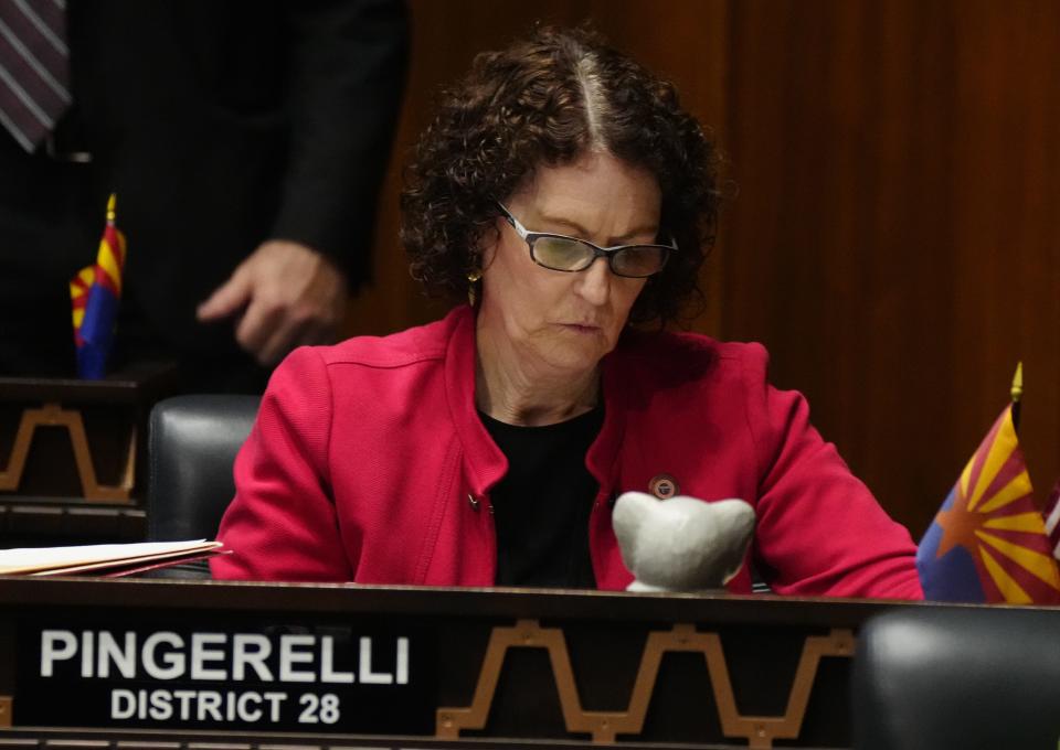 Rep. Beverly Pingerelli listens to legislation at the Arizona state Capitol in Phoenix on March 21, 2023.