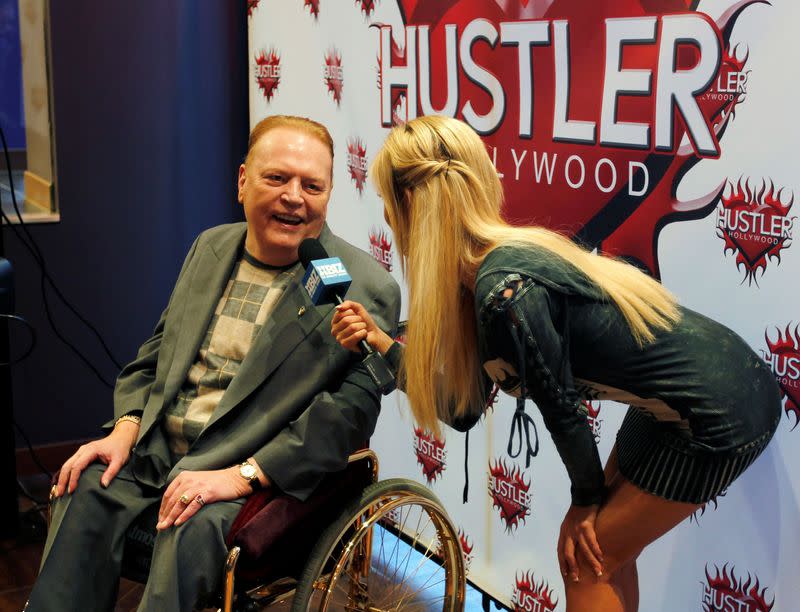 FILE PHOTO: Publisher Flynt, president of Larry Flynt Publications, is interviewed at induction ceremonies into the Hustler Hollywood Walk of Fame