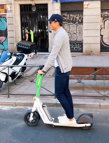 <p>Tom Brady/Instagram</p> Tom Brady used an electric scooter to get around Madrid