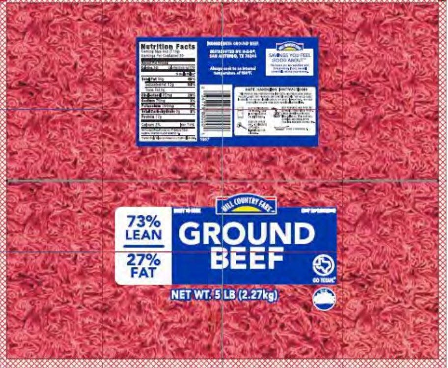 Tyson Foods is recalling nearly 94,000 pounds of ground beef because it may be contaminated with foreign matter, specifically hard mirror-like material. The products, produced Nov. 2, and sold at Texas retailers H-E-B, Joe V's, Mi Tienda, and Central Market stores, include 5-pound and 10-pound packages of Hill Country Fare ground beef 73% Lean/27% Fat .