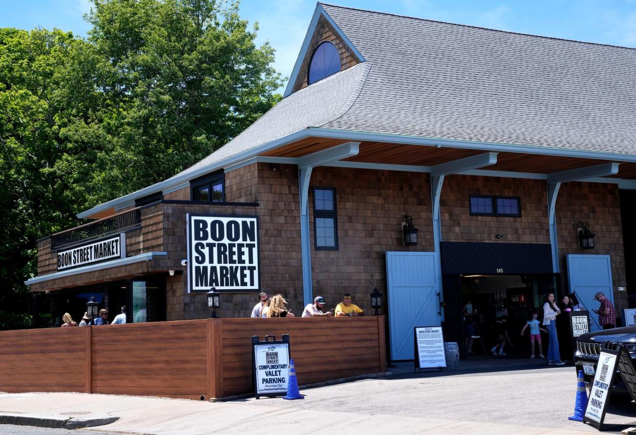 The roof lines of the Boon Street Market still evoke its days as the Narragansett Pier Railroad Station train depot.