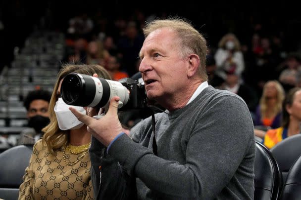 PHOTO: Phoenix Suns owner Robert Sarver takes images on Feb. 16, 2022, during a game against the Houston Rockets at Footprint Center. (Rick Scuteri/USA TODAY Sports, FILE)