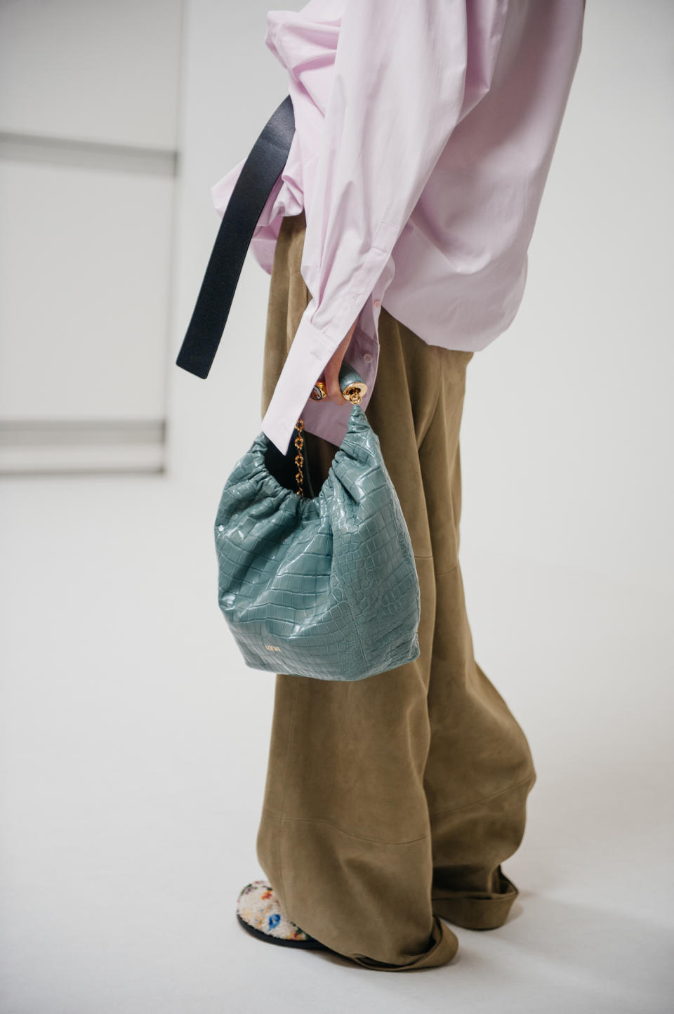 Backstage at the Loewe fall 2024 ready-to-wear show at Paris Fashion Week.