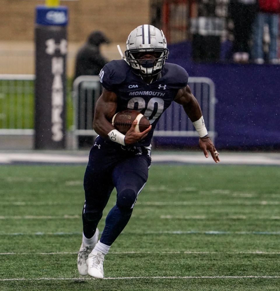 Monmouth running back Jaden Shirden ran for 276 yards and four touchdowns against Hampton on Oct. 14, 2023 in West Long Branch, N.J.,