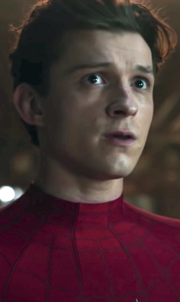Holland in his Spider-Man costume