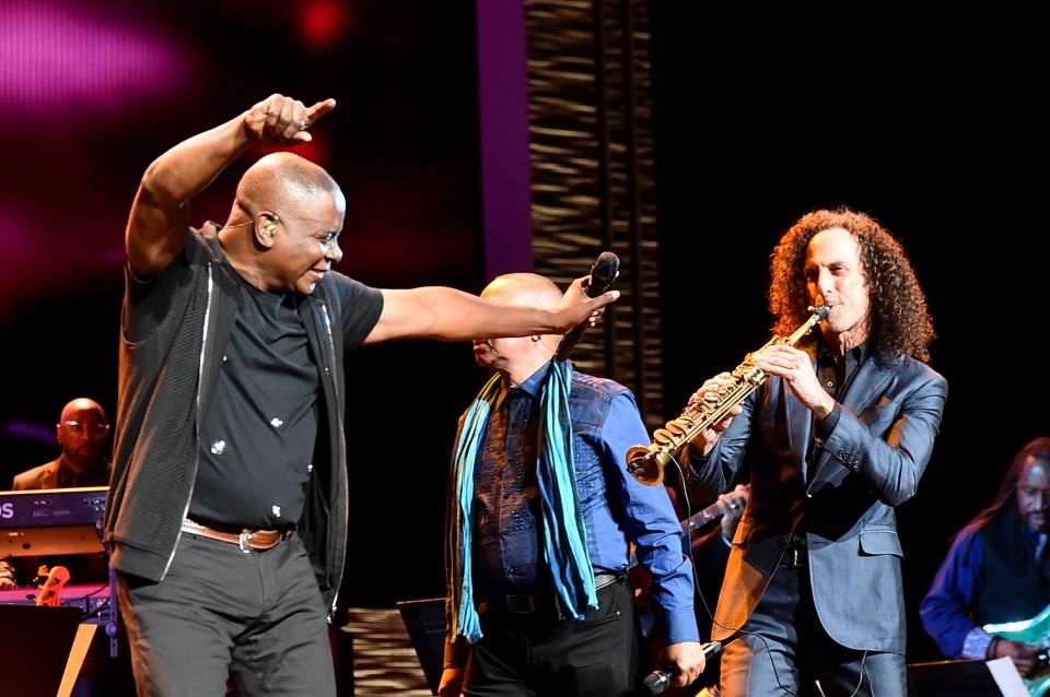 Kenny G (right) performs with Philip Bailey of Earth, Wind and Fire during the "Clive Davis: The Soundtrack of Our Lives" premiere concert at the 2017 Tribeca Film Festival.