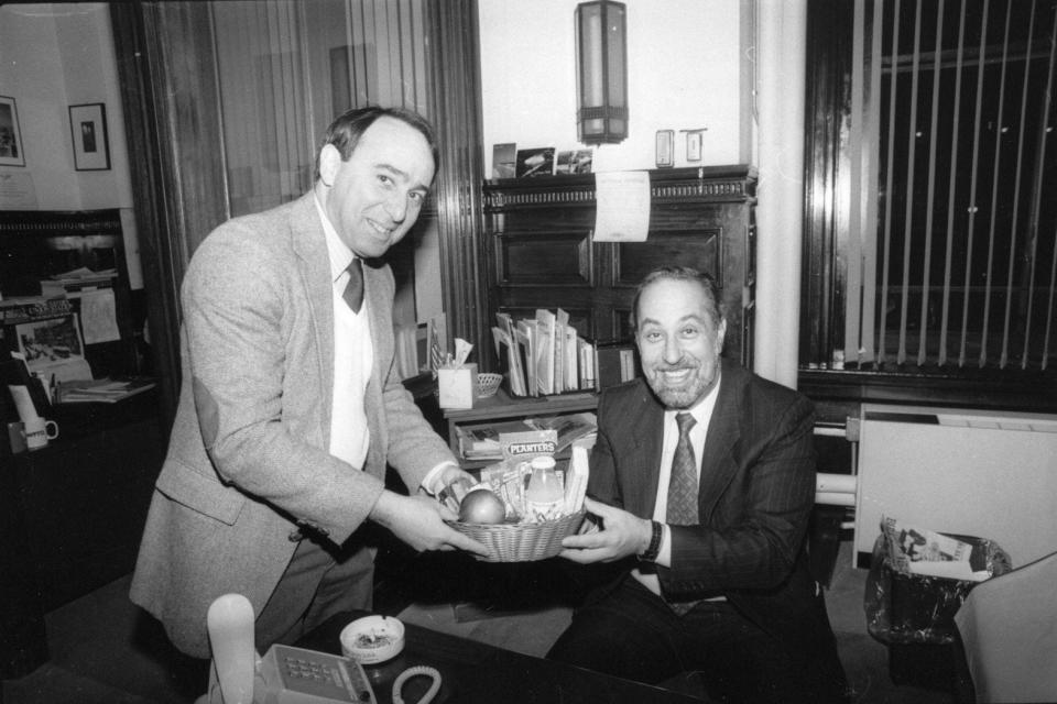 Jordan Levy, right, with Gary Rosen, then of the School Committee, in 1988.