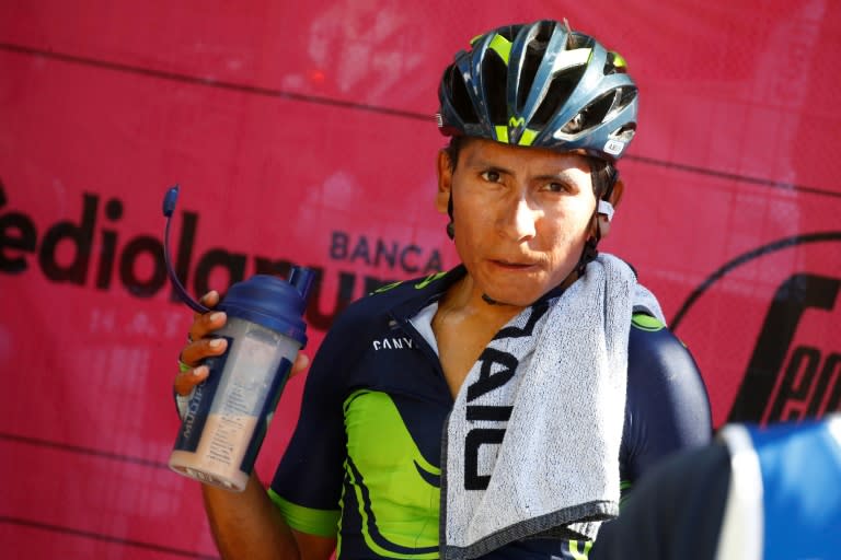 Colombia's Nairo Quintana of team Movistar, rests after the 18th stage of the 100th Giro d'Italia, Tour of Italy, cycling race from Moena to Ortisei on May 25, 2017