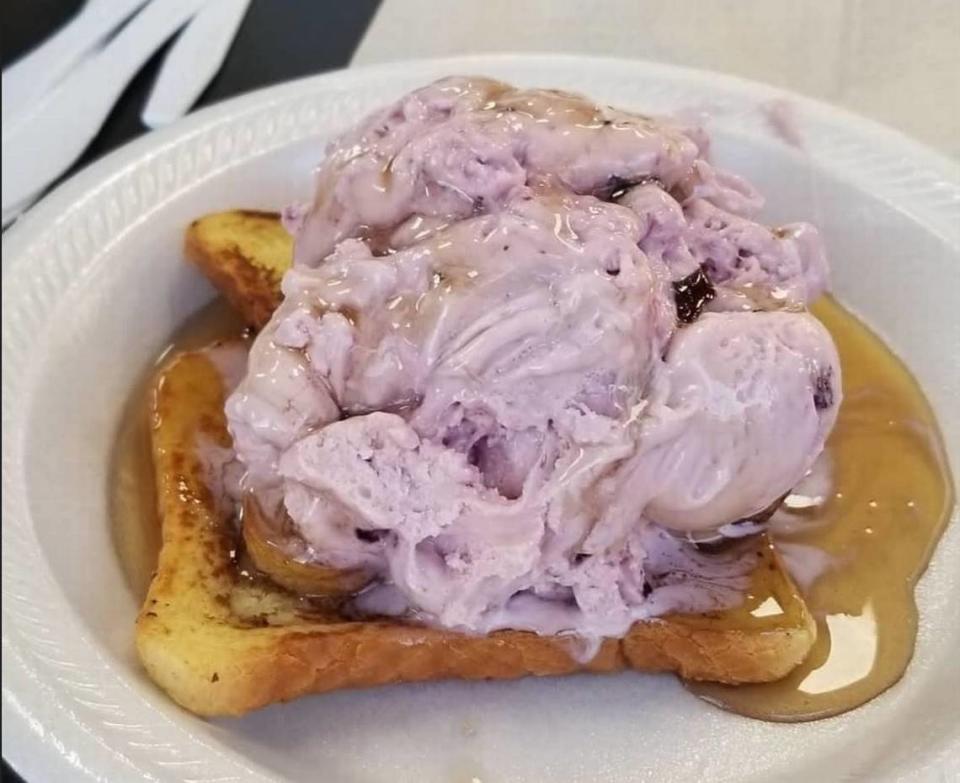 Ice cream and syrup on top of french toast? Breakfast of champions.